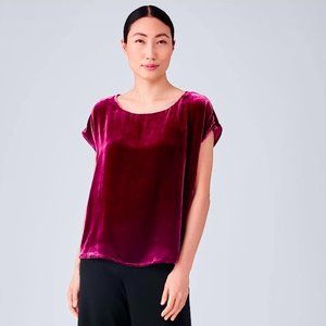 EILEEN FISHER Washable Silk Blend Velvet Top in Burgundy, Size S